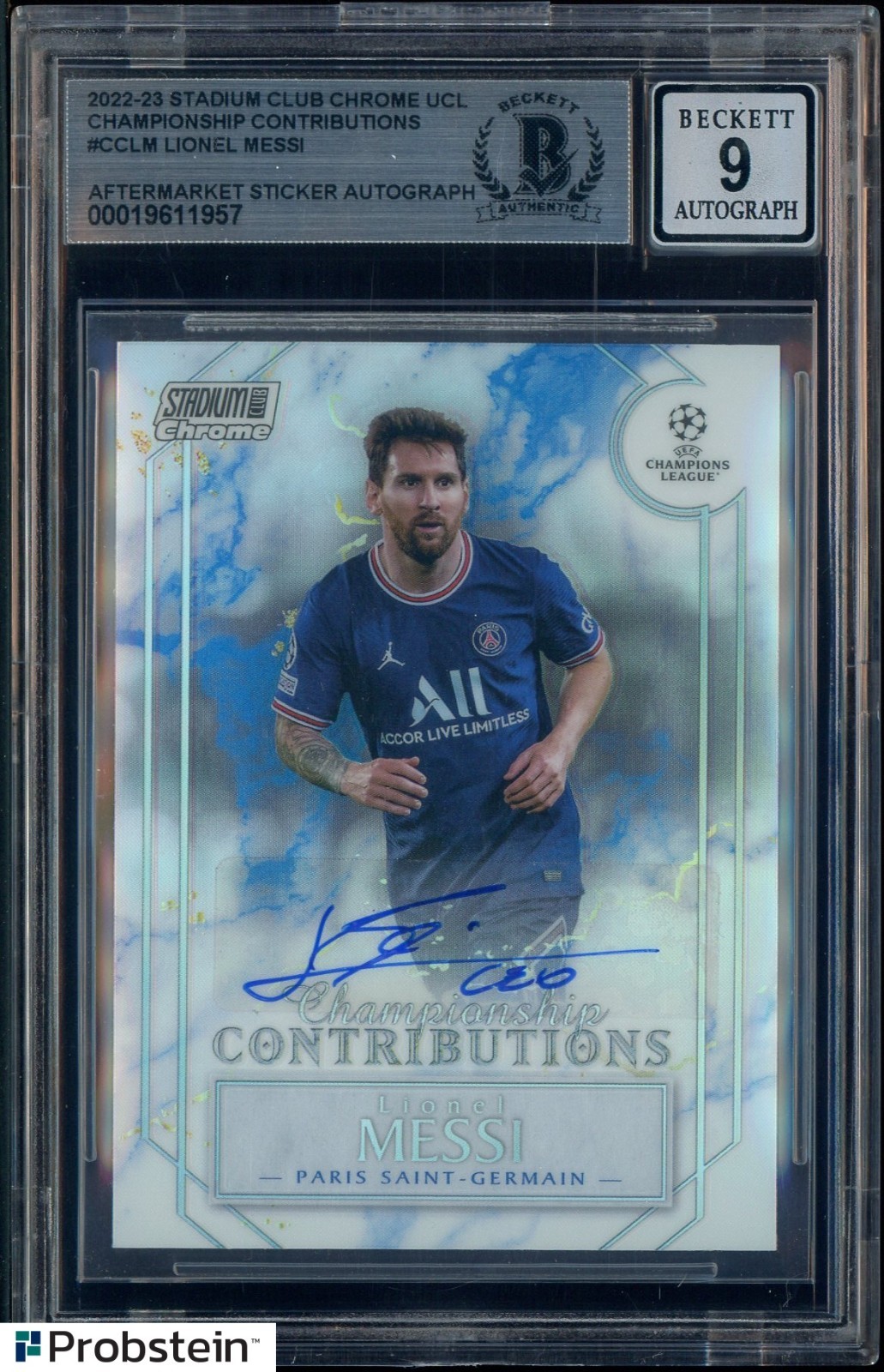 2022-23 Stadium Club Soccer Championship Contributions Lionel Messi AUTO BGS BAS