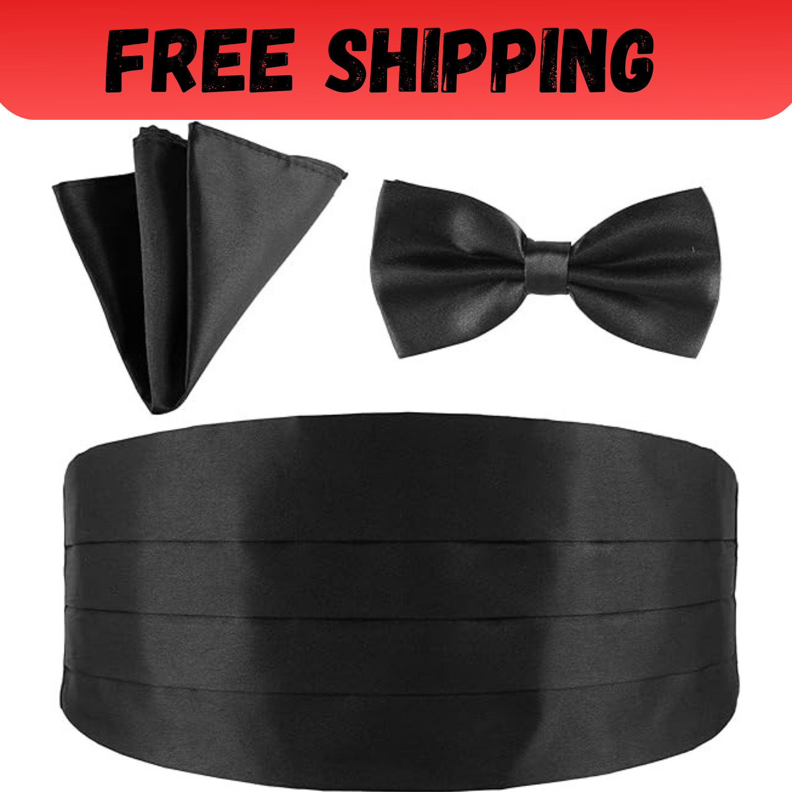 Men's Cummerbund Bow Tie Set Adjustable Solid Color Tuxedo Cummerbund and Bow 