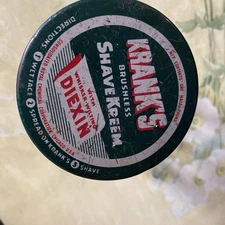 Antique EMPTY JAR~KRANK'S BRUSHLESS SHAVE KREEM~GLASS/METAL LID~4" X 3.5"