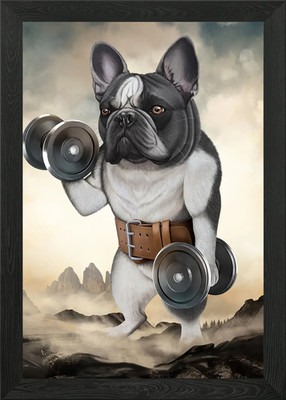 Bulldogge Carry Hantel gerahmtes Wandbild Poster Leinwanddruck Bild