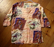 Citron Santa Monica Silk Blend Tunic Blouse Women's M Asian Print Top EUC