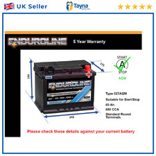AGM Battery fits BMW 330E 116 iX 320D 128 330 530E Z4 Stop Start 027 AGM