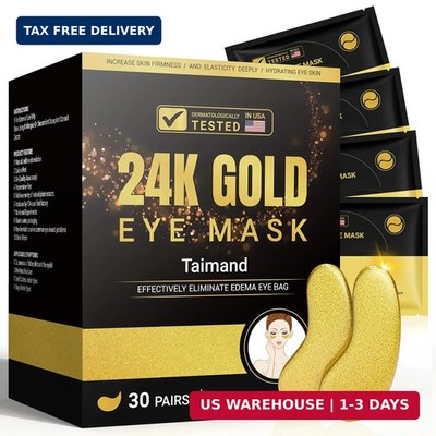 Taimand Under Eye Patches (30 Pairs), 24K Gold Under Eye Mask for Puffy Eyes, Da