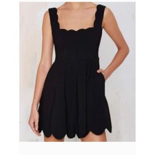 Nasty Gal Women's Sz XS Scalloped Mini Dress Black Sleeveless Square Neck A-Line