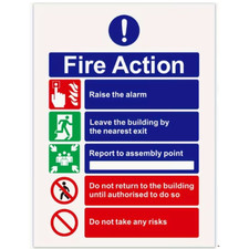Fire Action Safety Instruction Sticker Emergency Exit Procedure Sign 20cm