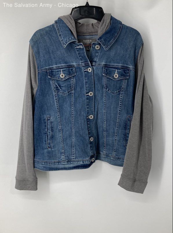 Torrid Womens Blue Gray Cotton Blend Denim Hooded Long Sleeve Jacket Size 3