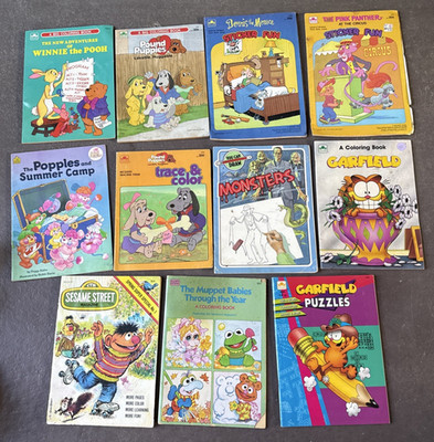Vintage 80s 90s LOT 11 Coloring Books Sesame Street Garfield Pound Puppies Pooh