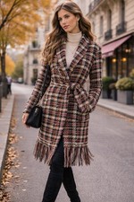 CAbi Regency Coat L Belted Plaid Shawl Collar...
