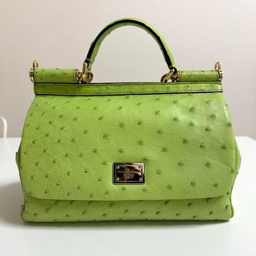 DOLCE&GABBANA Sicily Ostrich Top Handle Bag 2-Way Green Exotic Leather JP