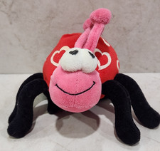 VTG. STUFFED LADYBUG RED W/PINK HEAD WHITE HEARTS ON BACK, PLUSH TOY 5.5"LONG