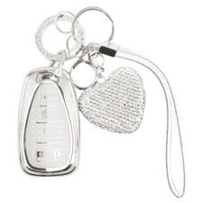 Compatible with Chevy Key Fob Cover,Keyfobs Covers with Bling Heart Silver