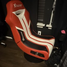 X Rocker Gaming Chair Red White Black Faux Leather Built-in Speakers 3.5mm Jack