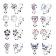8Pairs Clip on Earrings for Women Girls Colorful Crystal Non-Piercied Earrings C