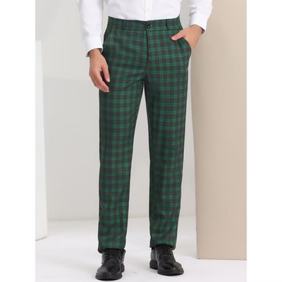 Lars Amadeus Men's Plaid Regular Fit Formal Business Dress Pants Green Navy  | eBay