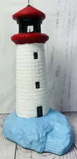 Vintage Hand Painted Concrete Lighthouse Statue 14” Outdoor Lawn Decor Nautical