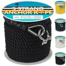 Anchor Rope 1/2 Inch X 150 FT, Anchor Line 3 Strand with Stainless Steel Thim...