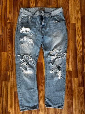 Zara Basic Z1975 Denim Jeans Womens 6 (READ) Distressed Mid Rise Straight Blue