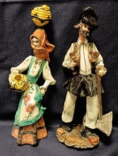 COPPIA CERAMICHE STATUE ARTE SARDA STELIO MOLA CAGLIARI 30 CM