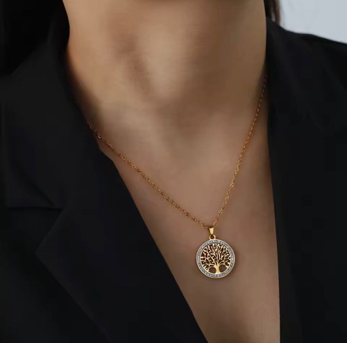 Tree Of Gold Gold Tone Tree of Life Pendant Necklace Round Circle Women Fashion ...