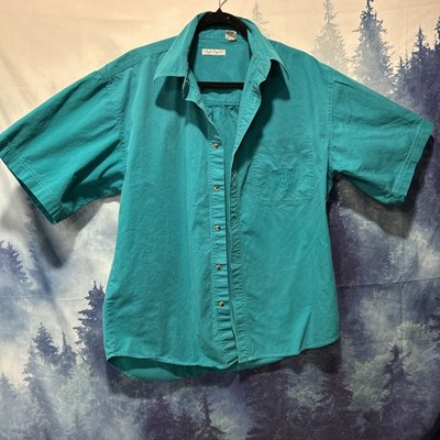 VTG 90s Bugle Boy Collared Button Up Shirt Men s L. Teal Distressed Grunge Retro
