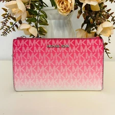 Michael Kors Wallet Jet Set Large Ombré Signature Logo Wristlet dragonfruit