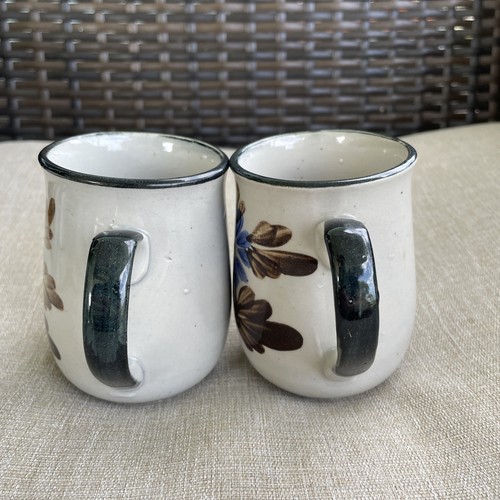 Vintage Speckled Stoneware Coffee Mugs set of 4 Flowers Hand Painted Korea COTC - Picture 9 of 14