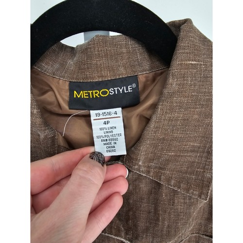 Vintage Metro Style Womens Sz 4P 100% Linen Button Front Jacket Brown - Picture 3 of 5