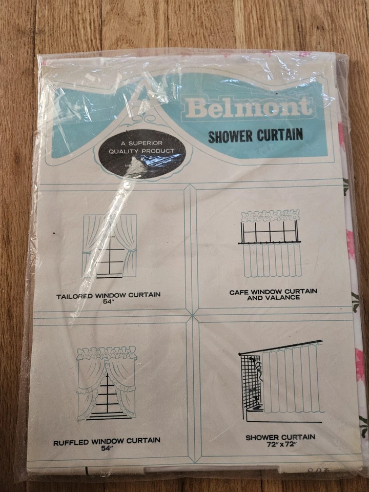 Juego de cortinas de ventana de ducha de baño de vinilo Belmont vintage NOS flor de trébol rosa Foto 4 de 4