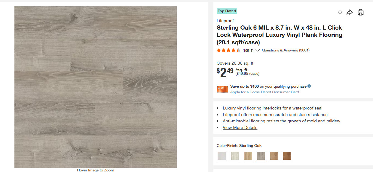 Pallet Sale - Lifeproof Flooring Sterling Oak 6 MIL - 28 cases