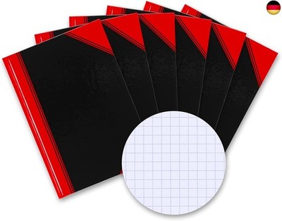 Bantex Notizbuch A5 kariert, 192 Seiten, 70 g/m², Hardcover, schwarz, 6 Stück
