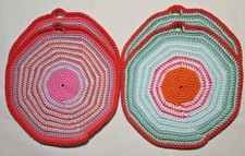 New 2 Sets Of Crochet Pot Holders Handmade Colorful  Modern Cotton 8" Round