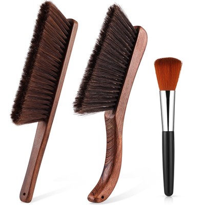3 Pcs Wooden Hand Broom Set Counter Duster Dusting Bench Brushes Long Soft Br...
