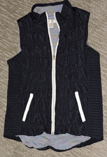 Christopher  Banks Navy puffy zip vest stretch side/white trim SZ L poly/spand