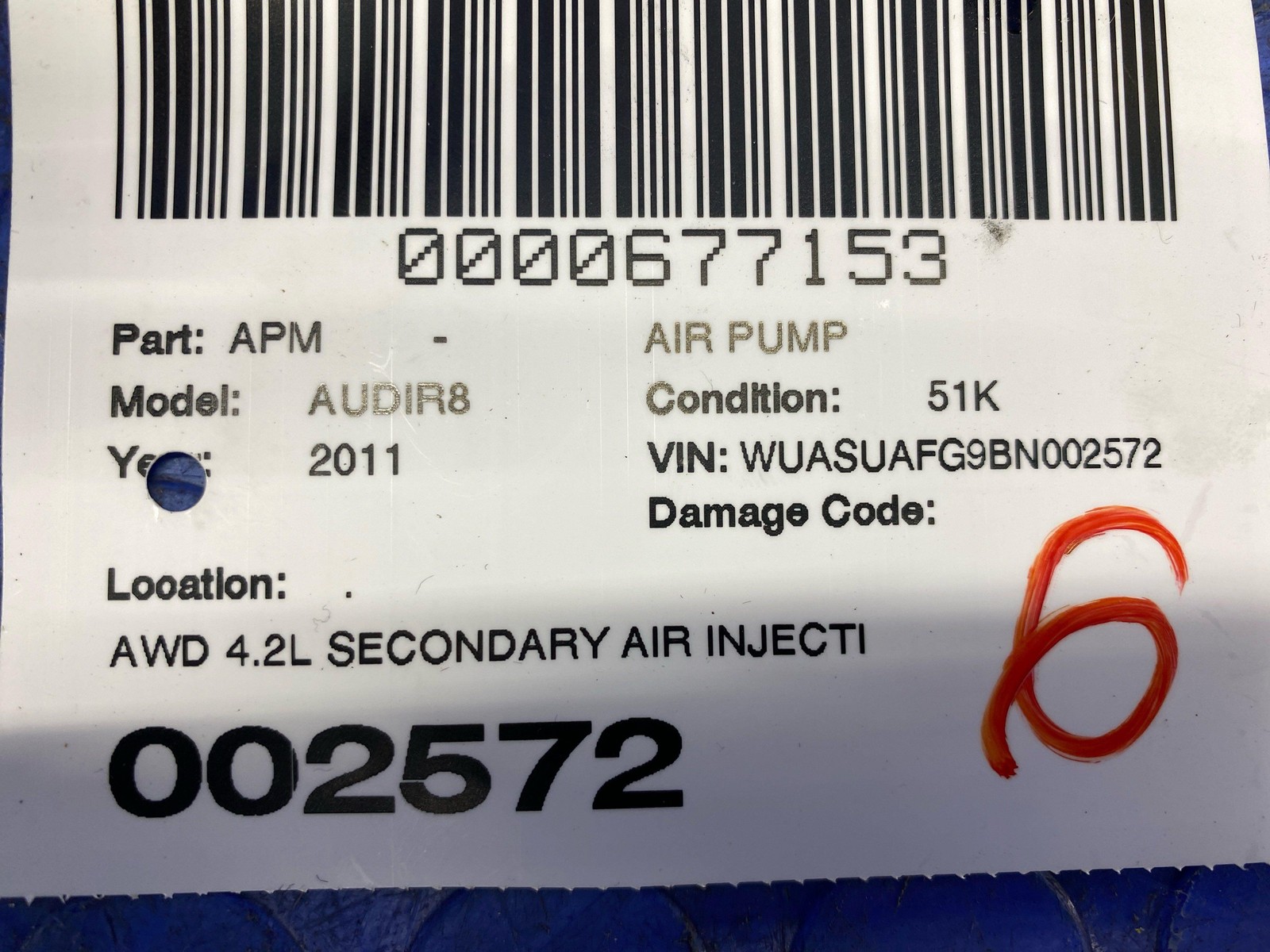 Audi R8 2008-2015 Secondary air pump P/N 427906271