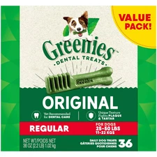 GREENIES Canine 10123660 Dental Chews Regular Size Tub 36 Oz 36 Pack
