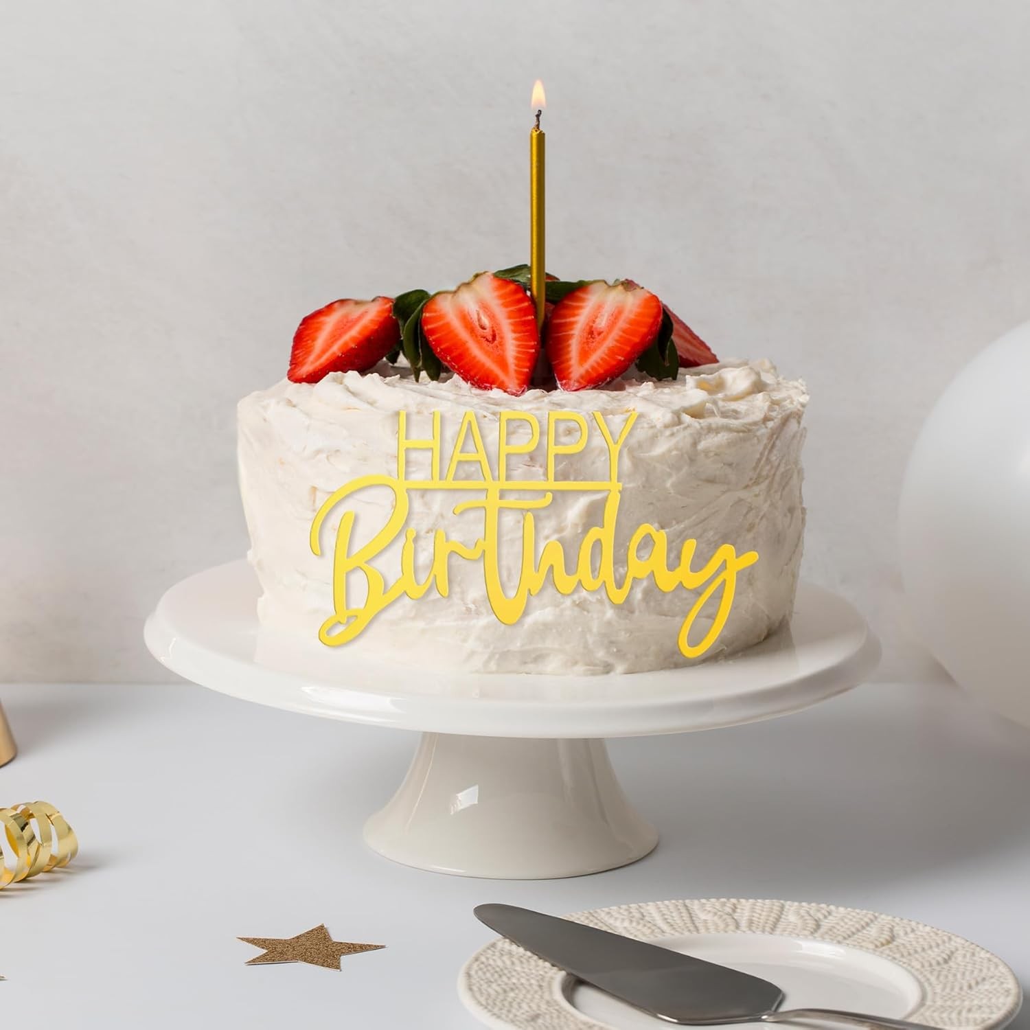 Happy Birthday Cake Toppers, 6 PCS 6 Styles Gold Cake Inserts Cupcake Toppers...