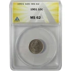 1901 Barber Silver Dime MS 62 ANACS Uncirculated 10c Coin SKU:I28478