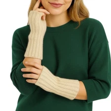 Free People Womens Arm Warmers OS Beige Ribbed Knit Fingerless Wrist Warmers New