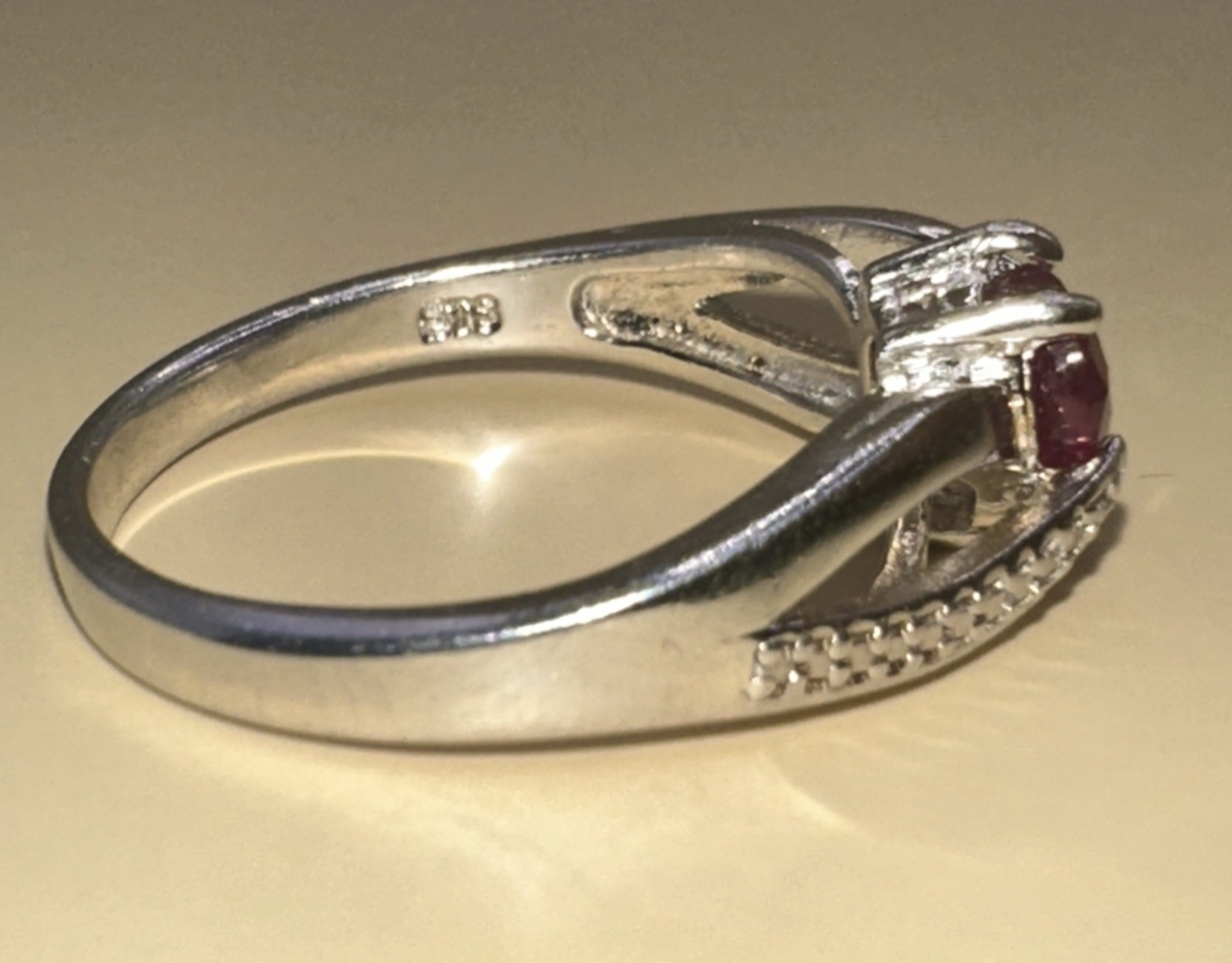 Heart Shape Pink Stone Set Split Shank Sterling S… - image 3