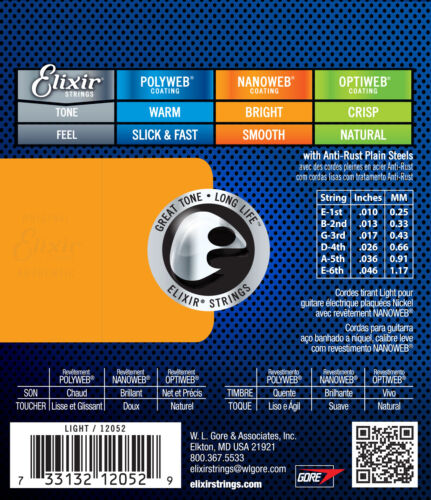 Elixir Strings 12052 Nanoweb Electric Guitar Strings - .010-.046 Light 6 Pack - Picture 3 of 3