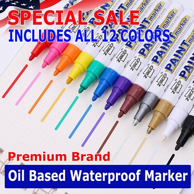 12Pcs Waterproof Permanent Paint Marker Pen For Car Tyre Tire Tread Rubber Metal