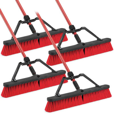 24 In. Multi-Surface Push Broom Set with Brace and Handle (4-Pack)