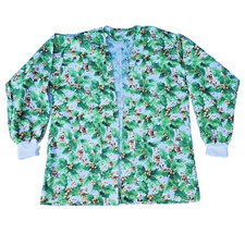 Green Oak Leaf  Gnome Print 100 Cotton Open Front Pockets Scrub Jacket SzM