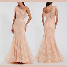 NEW MAC DUGGAL [ 12 ] 79451 One Shoulder Feather Embellished Mermaid Gown J2476