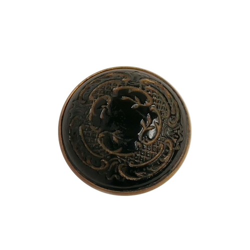 Button Antique - Metal & Glass Black - 20 MM - Black Glass Set IN Metal Button