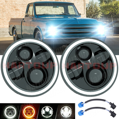 7'' Round LED Headlight Black Hi/Lo Beam Bulb For Chevy C10 C20 C30 Pickup Nova