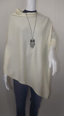 KASCHMIR Poncho ELFENBEIN WEISS CAPE Wickeloptik Einheitsgröße, KOSTENLOSER UK-Versand,