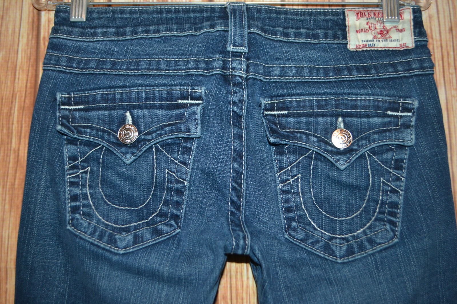 True Religion Women's Billy Straight Pocket Flaps Blue Denim Jeans Sz 29x32 thumbnail 7