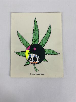 Vintage 1995 Wizard Wear Clown Skeleton Pot Leaf Neon Blacklight Sticker