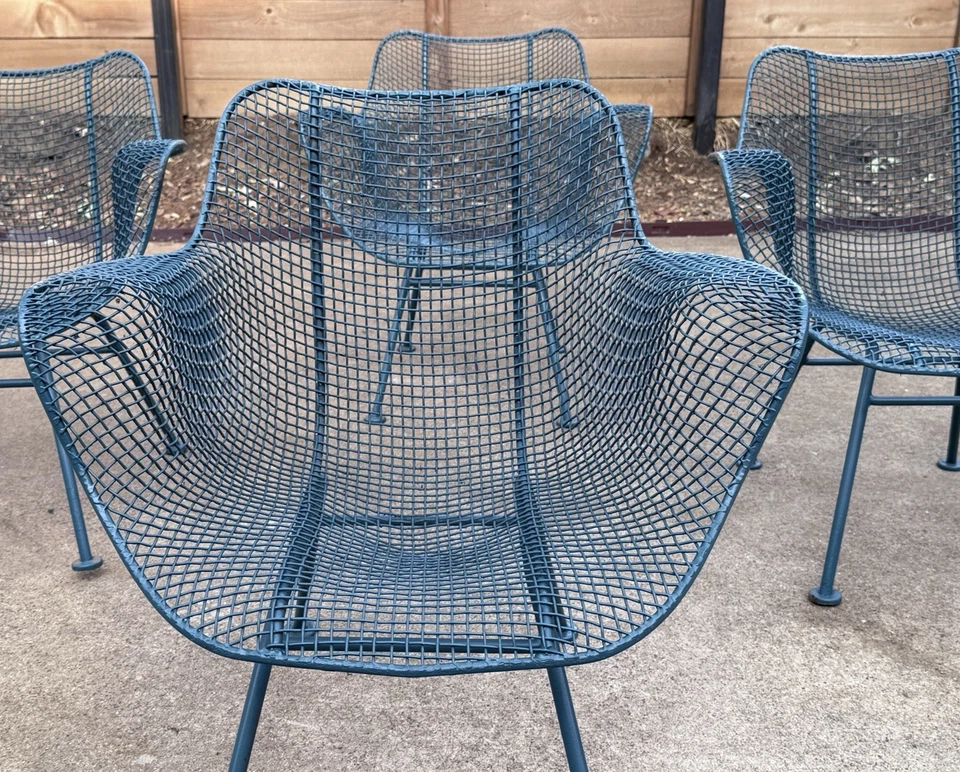 Sillón comedor con brazo de escultura Woodard hierro patio exterior de colección Salterini Mcm Foto 4 de 4